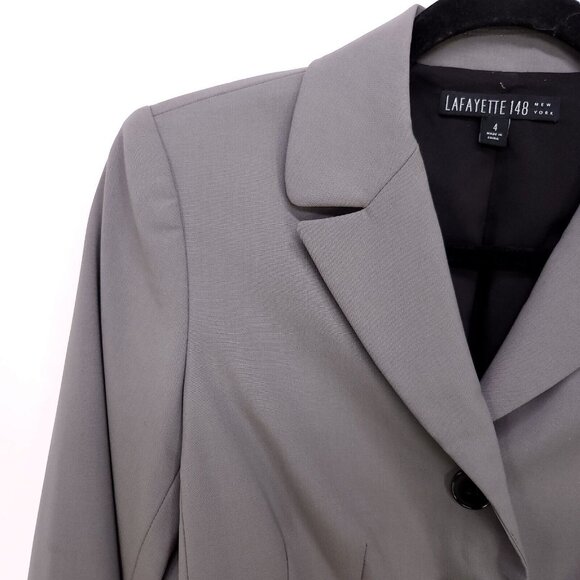 Lafayette 148 Virgin Wool Blazer Jacket Womens 4 Gray Pockets Office Career - Picture 7 of 14